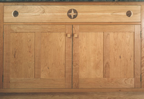 Greene and Greene kitchen cooktop cabinet