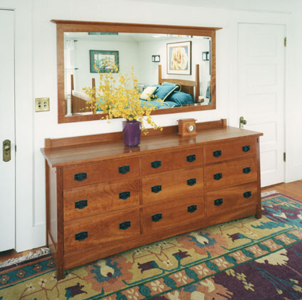Cherry craftsman dresser and mirror